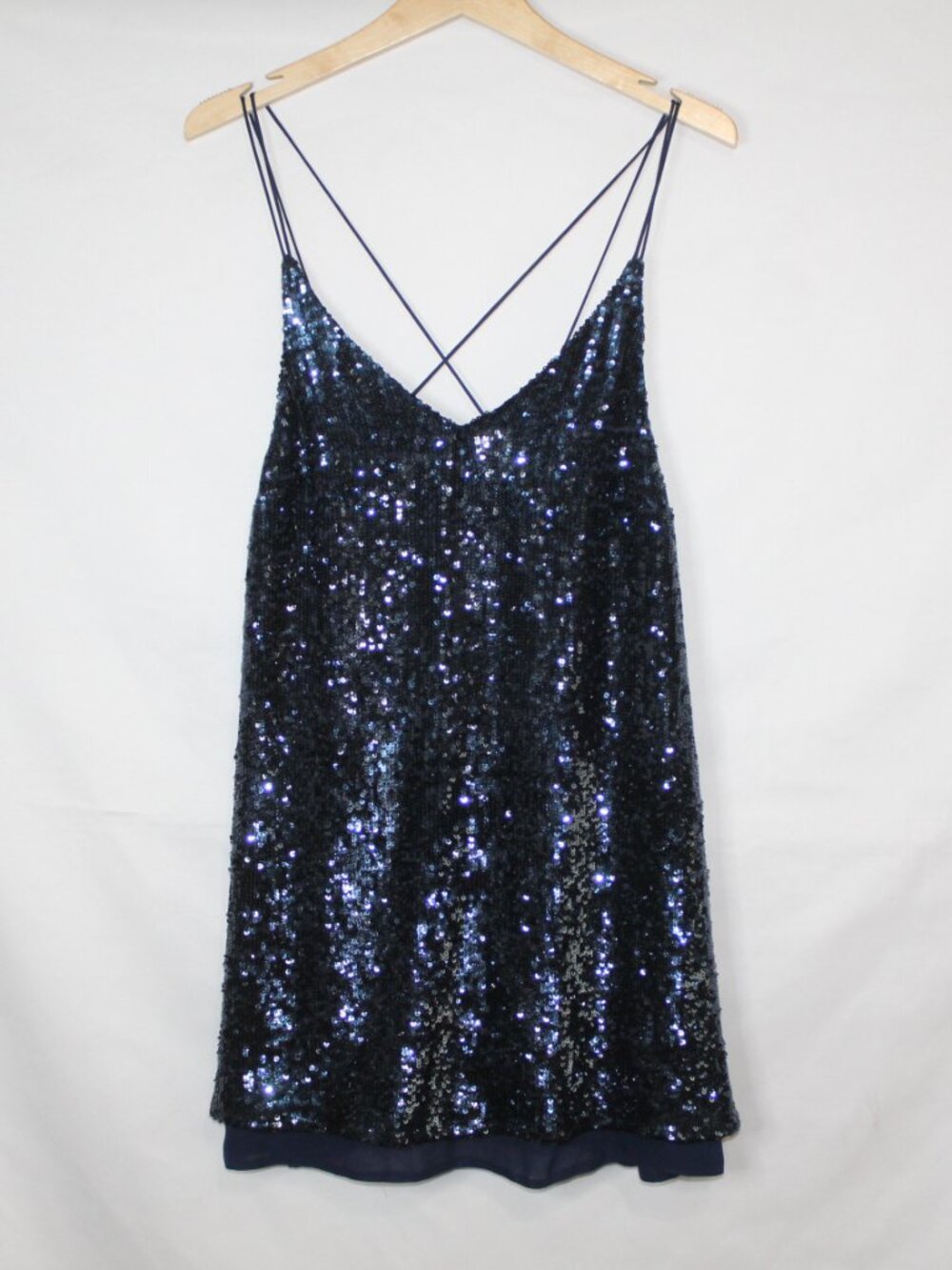 Free People women's dress size XS dark blue sequin mini strappy party slip - Picture 3 of 13